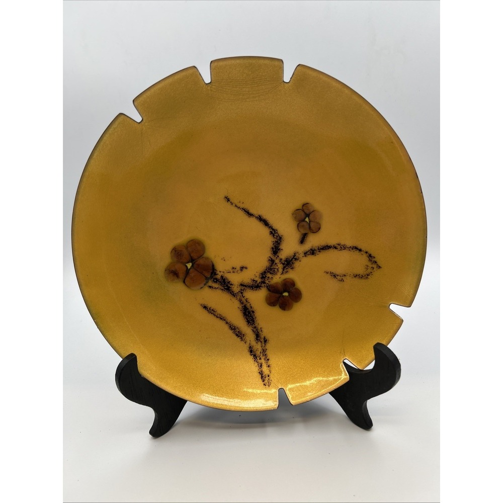 Vintage Bovano of Cheshire Copper CT Enamel Art Plate YellowGold MCM Cottagecore